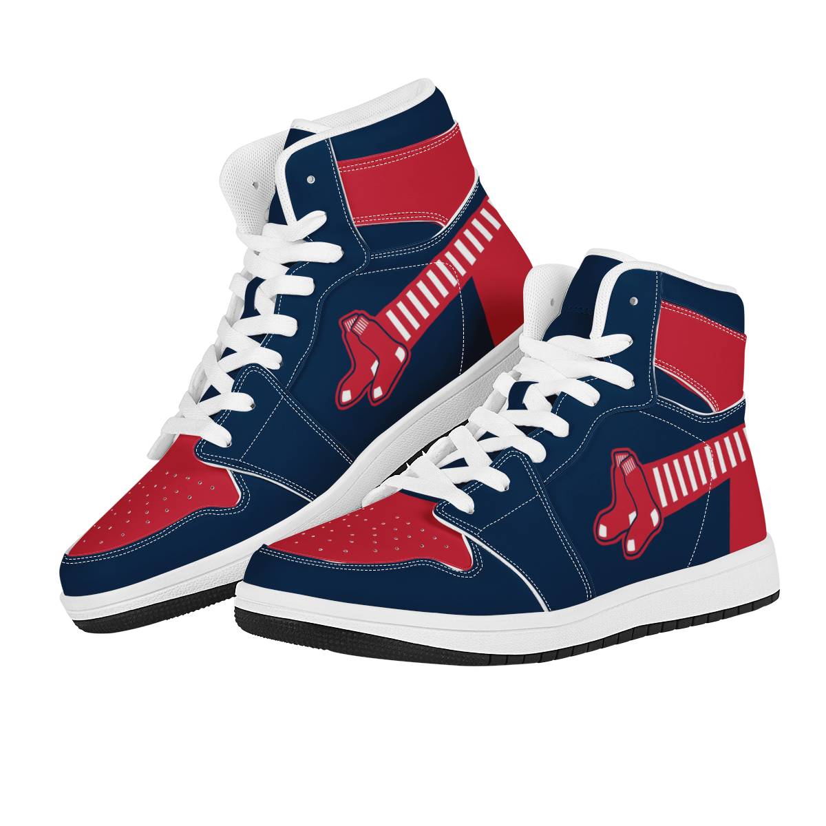 Women's Boston Red Sox High Top Leather AJ1 Sneakers 001